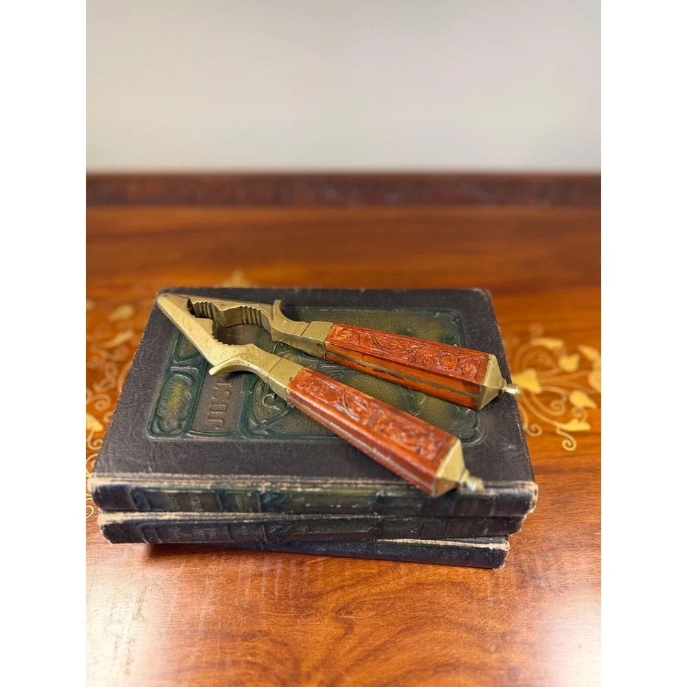 Vintage Brass & Carved Wood Nutcracker • Mid Century Kitchen Decor